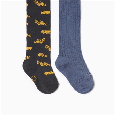 Колготки детские Крошка Я «Спецтехника», набор 2 пары, рост 68-74 см, графит/синий