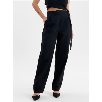 Брюки женские с защипами MINAKU: Modern classic, тёмно-синие, размер 44