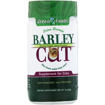 Green Foods, Порошок из зеленых побегов ячменя для кошек Barley Cat, 3 унции (85 г)
