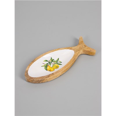 УЦЕНКА Блюдо в форме рыбки «Лимоны» дерево манго 25.5×10×2 см