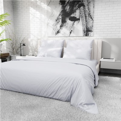 Пододеяльник 2-спальный «Этель», 175×220 см, светло-серый, сатин