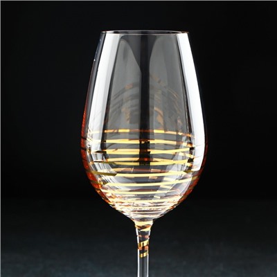 Бокалы для вина «Золотая спираль», 350 мл, набор 2 шт., хрустальное стекло, прозрачные, золотистые