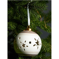 Ёлочный шар с подсветкой «Звёзды беж», 10×8.8×8.8 см, 1 LED, керамика, от батареек LR44×3, керамика, свечение тёплое белое