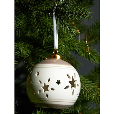 Ёлочный шар с подсветкой «Звёзды беж», 10×8.8×8.8 см, 1 LED, керамика, от батареек LR44×3, керамика, свечение тёплое белое