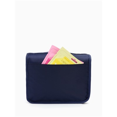 Косметичка-несессер дорожная на молнии, липучках, с крючком, ручкой, синяя