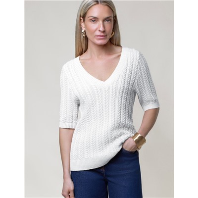 Джемпер фактурной вязки из хлопка с кашемиром