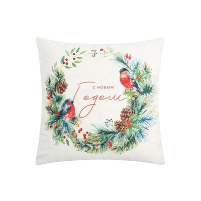 Наволочка декоративная новогодняя «Этель. Венок», 40×40 см, велюр