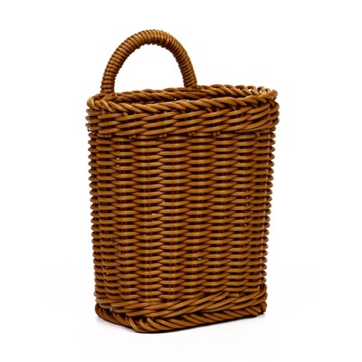 Корзина плетёная для хранения, 18×15×12 см, ручка h=10 см, пластиковая, коричневая
