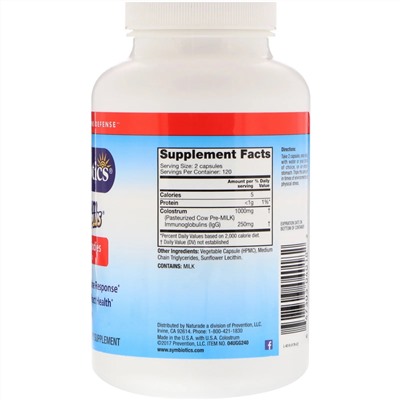 Symbiotics, Colostrum Plus, молозиво, 240 вегетарианских капсул