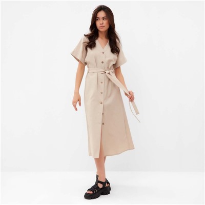 Платье миди женское на пуговицах MIST Summer time, бежевое, размер 46