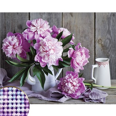 Алмазная мозаика с частичным заполнением на холсте «Пионы», 40×30 см