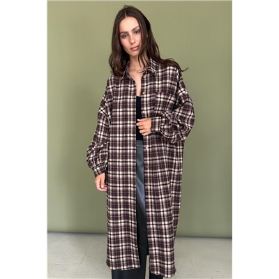 Рубашка удлиненная  AUTUMN046/04/Бордовый, белый