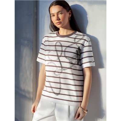 Свободная футболка в широкую полоску с принтом из премиального хлопка с эластаном