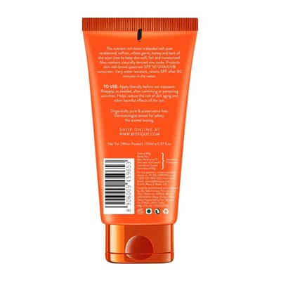 Biotique Sandalwood 50+ SPF UVA/UVB Sunscreen Ultra Soothing Face Lotion / Биотик Сандаловое Дерево Солнцезащитный и Успокаивающий Лосьон 50+ SPF 50 мл