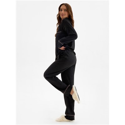 Пижама женская (рубашка, брюки) KAFTAN Leo black collection, размер 40-42, чёрная