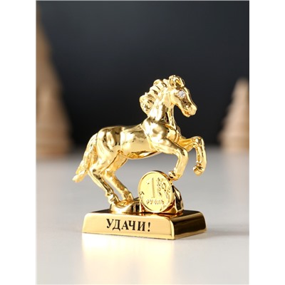 Фигурка металл «Лошадь» с монеткой и пожеланием «Удачи», 6×2.5×6 см