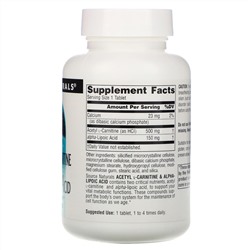 Source Naturals, ацетил-L-карнитин и альфа-липоевая кислота, 650 мг, 60 таблеток