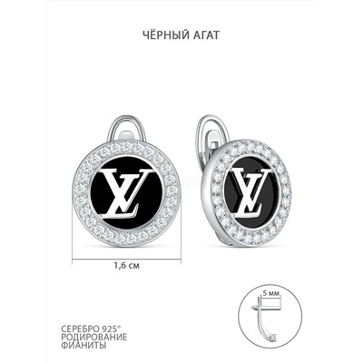 Серьги из серебра с чёрным агатом и фианитами родированные 2-610р442