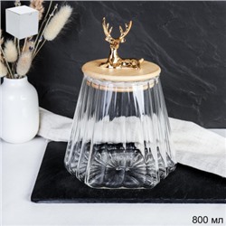 Банка для сыпучих бамбуковая крышка с фигуркой 800 мл 13х11 см / 7606 /уп 48/ новогодняя