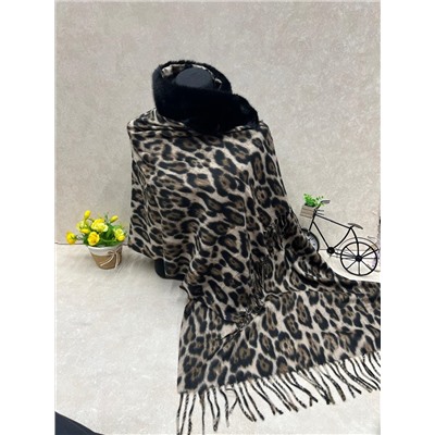 Мягкий палантин из кашемира с норковым воротником мультицвет