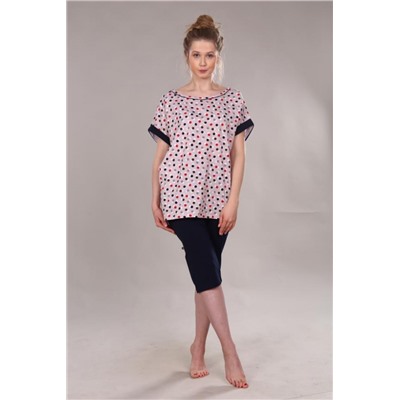 Пижама женская с бриджами ТК-275 (Темно-синий в горох)