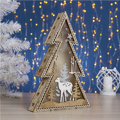 Светодиодная фигура «Ёлка с оленем» 20×30×5 см, дерево, батарейки ААх2 (не в комплекте), свечение тёплое белое