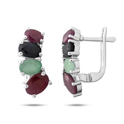 Серьги, изумруд берилл , рубин корунд , сапфир корунд, Фалина