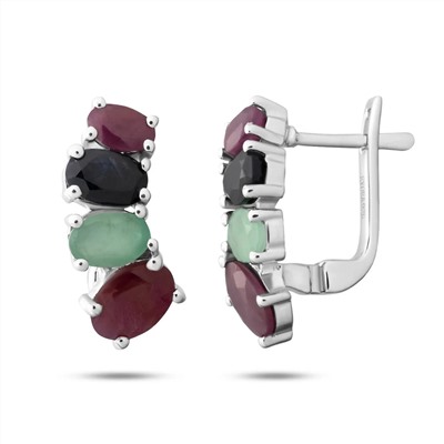 Серьги, изумруд берилл , рубин корунд , сапфир корунд, Фалина