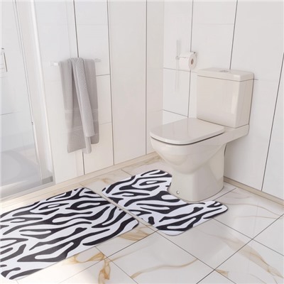 Коврики для ванной и туалета Доляна «Зебра», 2 шт., 40×45 см, 50×80 см
