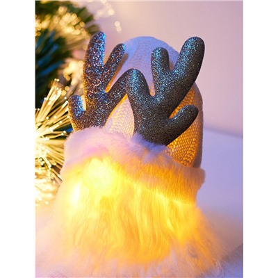 Фигура текстиль «Гном белая шапочка» 33 см, 1 LED, от батареек AG10×3, свечение тёплое белое