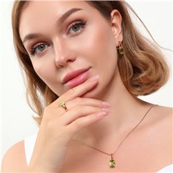 Комплект ювелирной бижутерии коллекция "Дубай" серьги, кулон и кольцо 17 р, покрытие позолота, вставка: фианиты, цвет: бледно-зеленый, арт.215.393-17