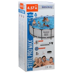 Бассейн каркасный Bestway Steel Pro MAX 56438, 457×122 см, фильтр-насос, лестница, тент, круглый