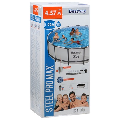 Бассейн каркасный Bestway Steel Pro MAX 56438, 457×122 см, фильтр-насос, лестница, тент, круглый