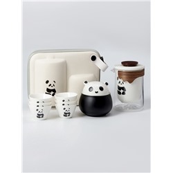 Набор для чайной церемонии ДЖЕКИЧАЙ «Панда», 8 предметов, на 6 персон, чашка 50 мл, чайник 300 мл, керамика, белый
