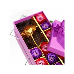 Мыльные розочки цветных оттенков и золотая роза, набор