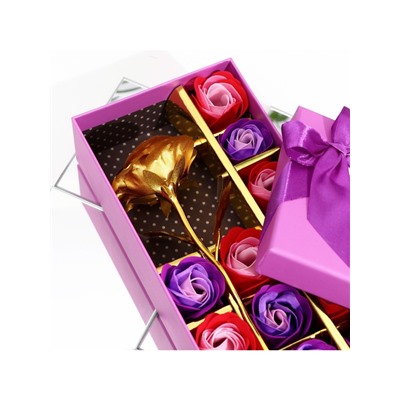 Мыльные розочки цветных оттенков и золотая роза, набор