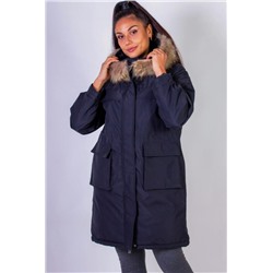 Зимняя парка удлиненная, с капюшоном натуральный мех арт. 619 (Черный)