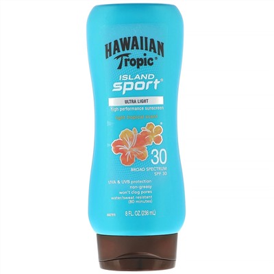 Hawaiian Tropic, Высокоэффективное солнцезащитное средство Island Sport с SPF 30, легкий тропический аромат, 236 мл