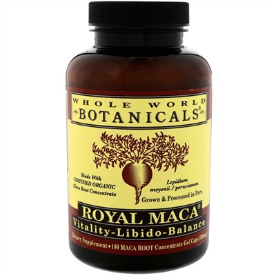 Whole World Botanicals, Royal Maca, 500 мг, 180 желатиновых капсул