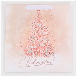 Пакет подарочный новогодний ламинированный квадратный Pink, 30×30×12 см