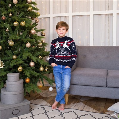 Свитер вязаный новогодний детский KAFTAN Family look, размер 32 (110-116 см), синий