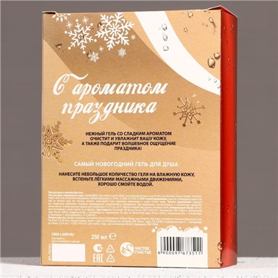 Новогодний подарочный набор косметики «Сияй в Новом году», гель для душа 250 мл и мочалка для тела, Чистое счастье