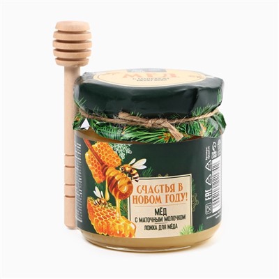 Мёд с маточным молочком «Счастья в Новом году», мёд 240 г, ложка