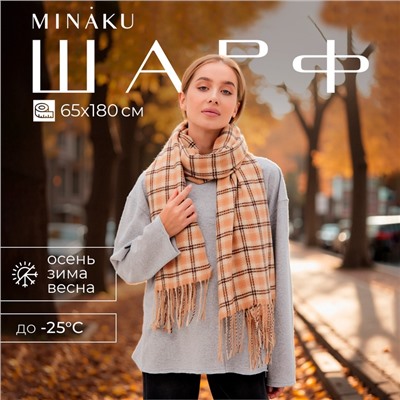 Шарф зимний с кистями MINAKU 65*180 + 8 см клетка