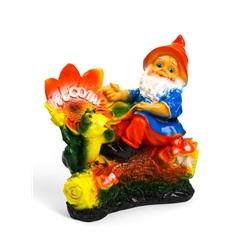 Садовая фигура из гипса «Гном с лягушкой на бревне», 25×12×26 см