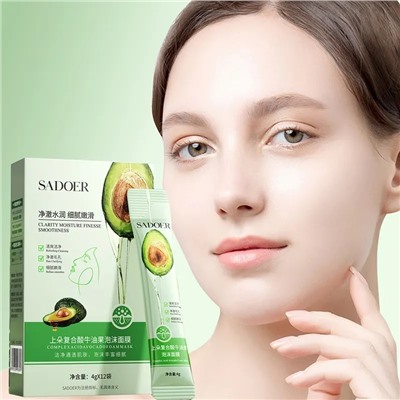 SADOER Очищающая пенка для лица в саше с маслом косточек авокадо, 12*4гр.