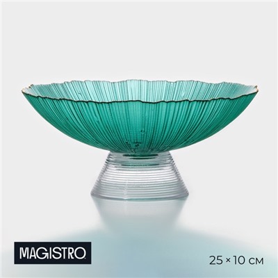 Ваза для фруктов Magistro «Фейерверк», 1.4 л, 25×10 см, стекло, цвет изумрудный