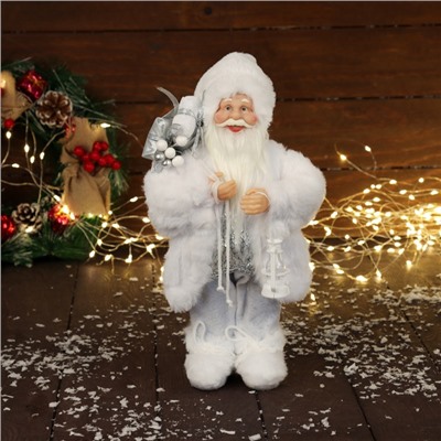 Дед Мороз под ёлку «Зимнее волшебство. Новогодняя игрушка в белой шубке», 30 см, МИКС