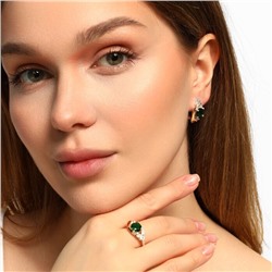 Комплект ювелирной бижутерии, покрытие: посеребрение, серьги и кольцо 17 р, вставка: фианит, цвет: зеленый и прозрачный, арт.213.298-17