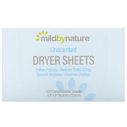 Mild By Nature, антистатические салфетки, без запаха, 120 биоразлагаемых салфеток